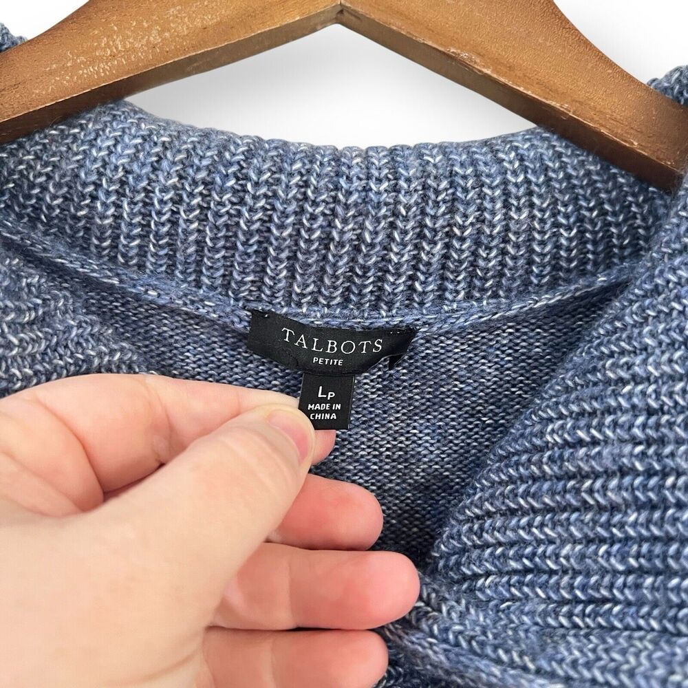 Talbots Sweater Petite Size LP Breton Button Collar Pullover Oxford Blue Heather - Picture 3 of 7